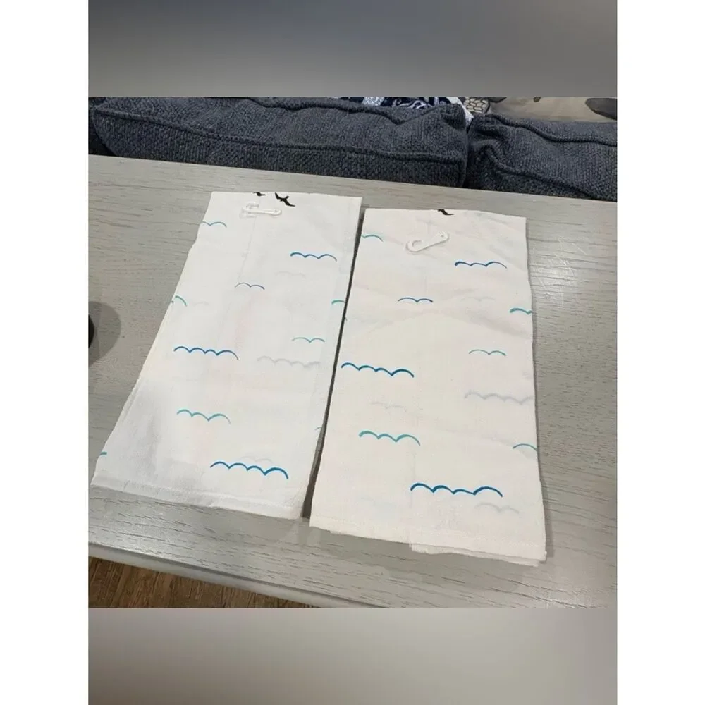 Mainstays Surf Kitchen Two Towels in White, Blue, Yellow